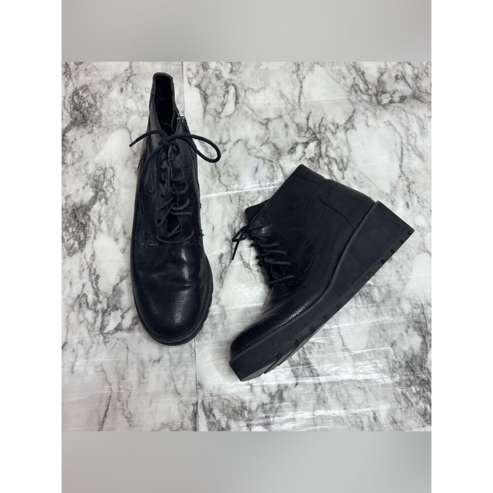 Eileen Fisher Black Lace-Up Platform Ankle Boots wedge size 10 whimsygoth